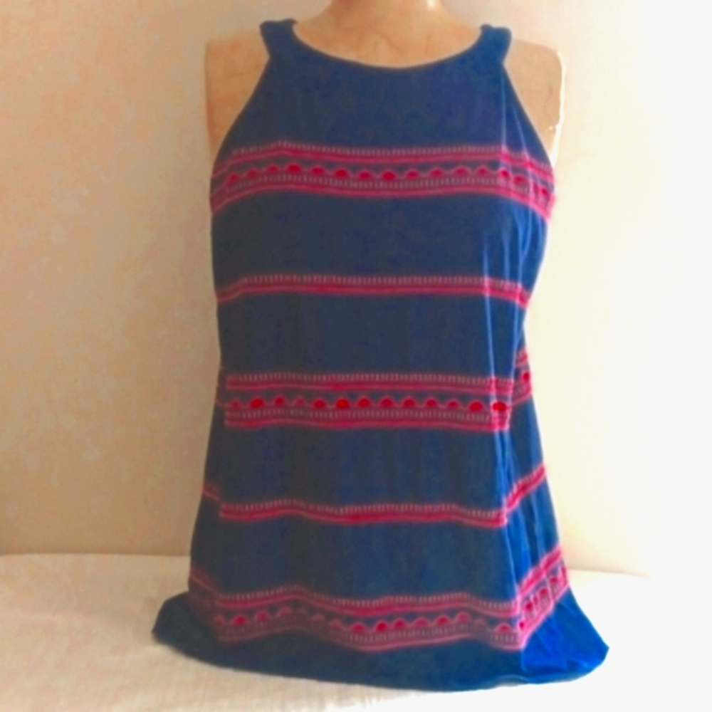 J. Jill Embroidered Blue Top With Unique Red Accents